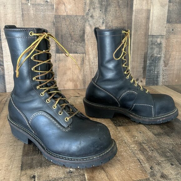 Wesco Logger Steel Toe Black Lace Up Work Boots Mens 11 D - Picture 2 of 12